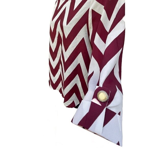Chevron 3/4 Sleeve Silky Burgundy & White Blouse Dina Be Women’s S Business - Picture 5 of 8